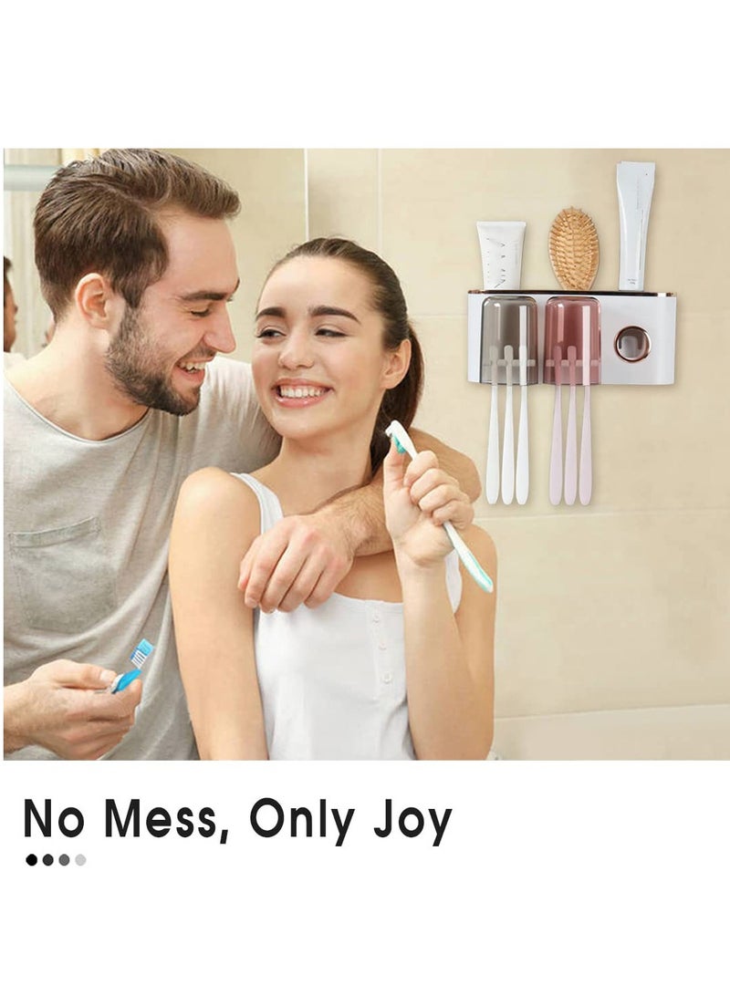 SYOSI Toothbrush Holder and Toothpaste Dispenser - Wall Mounted Bathroom Accessories with 2 Cups for Smart Home Decor  - Image 2