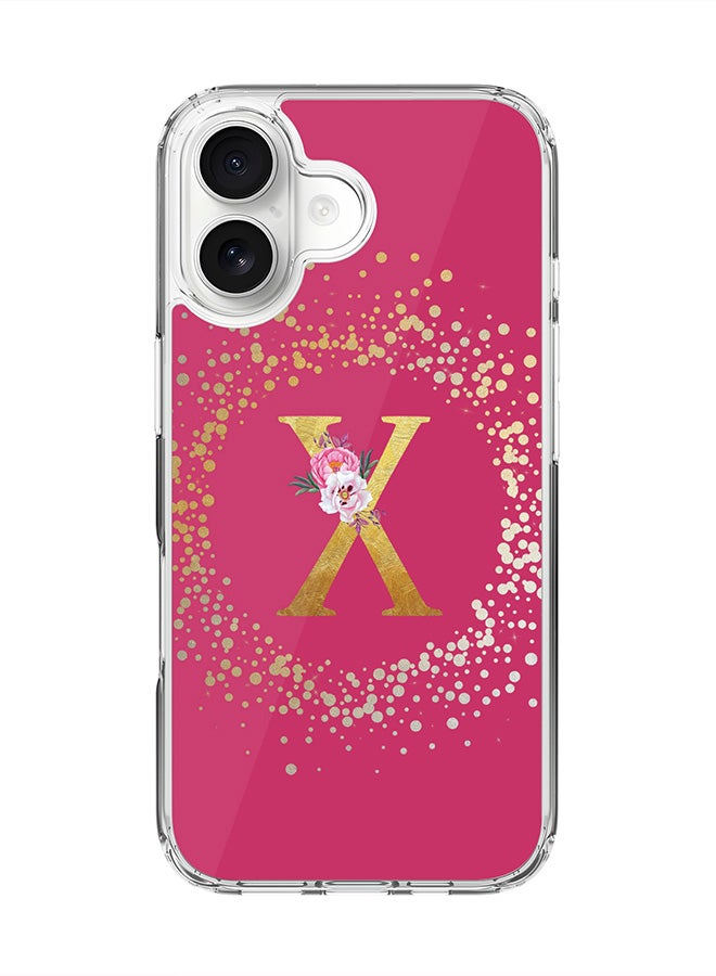 Stylizedd Classic Clear MagSafe Case for iPhone 17 , Hybrid Soft Case Flexible Edges Anti Drop TPU PC Gel Thin Transparent Cover [ Designed for iPhone 17 ] - Custom Monogram Initial Letter Floral Pattern Alphabet - X ( Deep Pink Rose )