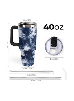 Generic JAIDEN BEATA Shibori Tie Dye Batik Navy Blue - 40oz Tumbler with Handle, Double Wall Stainless Steel Coffee Tumbler with Lid and Straw, Leakproof Vacuum Insulated Water Bottle for Car Holder Gym  - Image 2