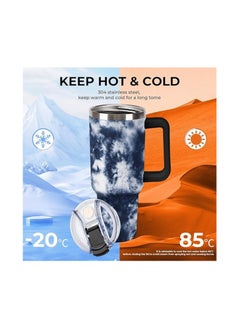 Generic JAIDEN BEATA Shibori Tie Dye Batik Navy Blue - 40oz Tumbler with Handle, Double Wall Stainless Steel Coffee Tumbler with Lid and Straw, Leakproof Vacuum Insulated Water Bottle for Car Holder Gym  - Image 4