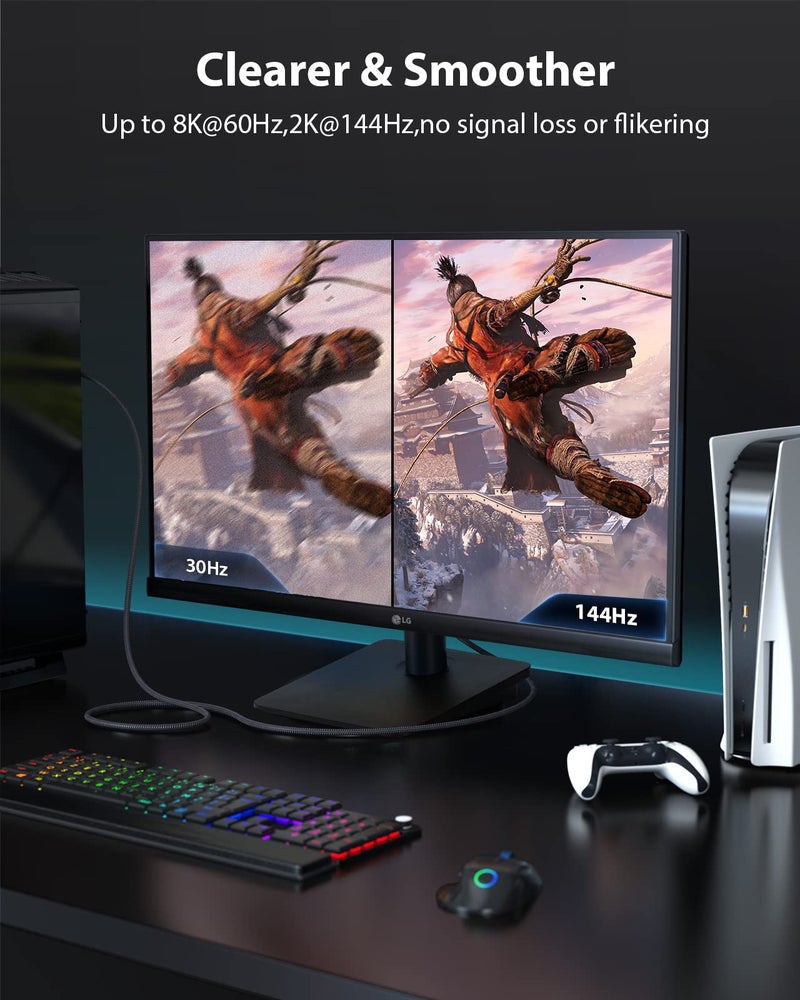 Stouchi كابل HDMI 2.1 من Stouchi بطول 4 أقدام وسرعة 48Gbps، كابل HDMI® فائق السرعة 8K60 4K120 144Hz RTX 3090 eARC HDR10 HDCP 2.2&2.3 متوافق مع بلاي ستيشن 5/PS5/Xbox Series X/Apple TV 4K/Roku TV/HDTV/Blu-ray - Image 5