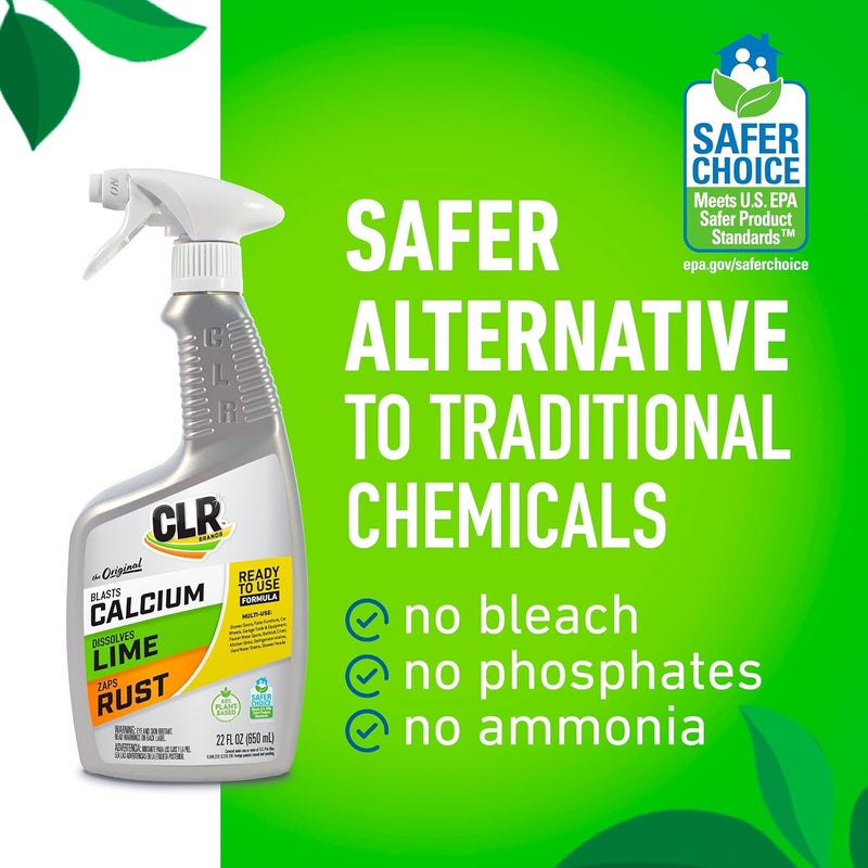 CLR Brands Calcium, Lime & Rust Remover, Blasts Calcium, Dissolves Lime Deposits, Zaps Stubborn Rust Stains and Hard Water Deposits, 22 Ounce Spray Bottle (Pack of 1) - Image 2