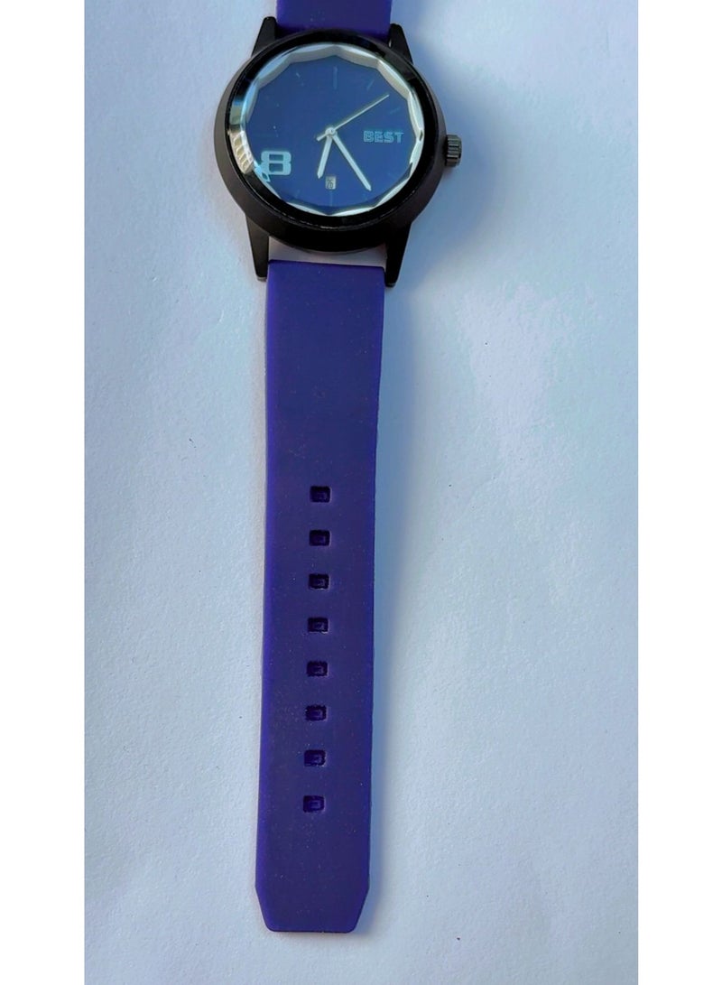 Best Brand New Trendy Blue Silicone Strap Watch - Luxury Faceted Glass Design with Stainless Steel Back and Analog Display - Image 5