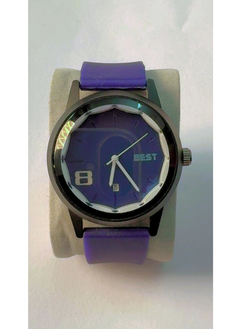 Best Brand New Trendy Blue Silicone Strap Watch - Luxury Faceted Glass Design with Stainless Steel Back and Analog Display - Image 1