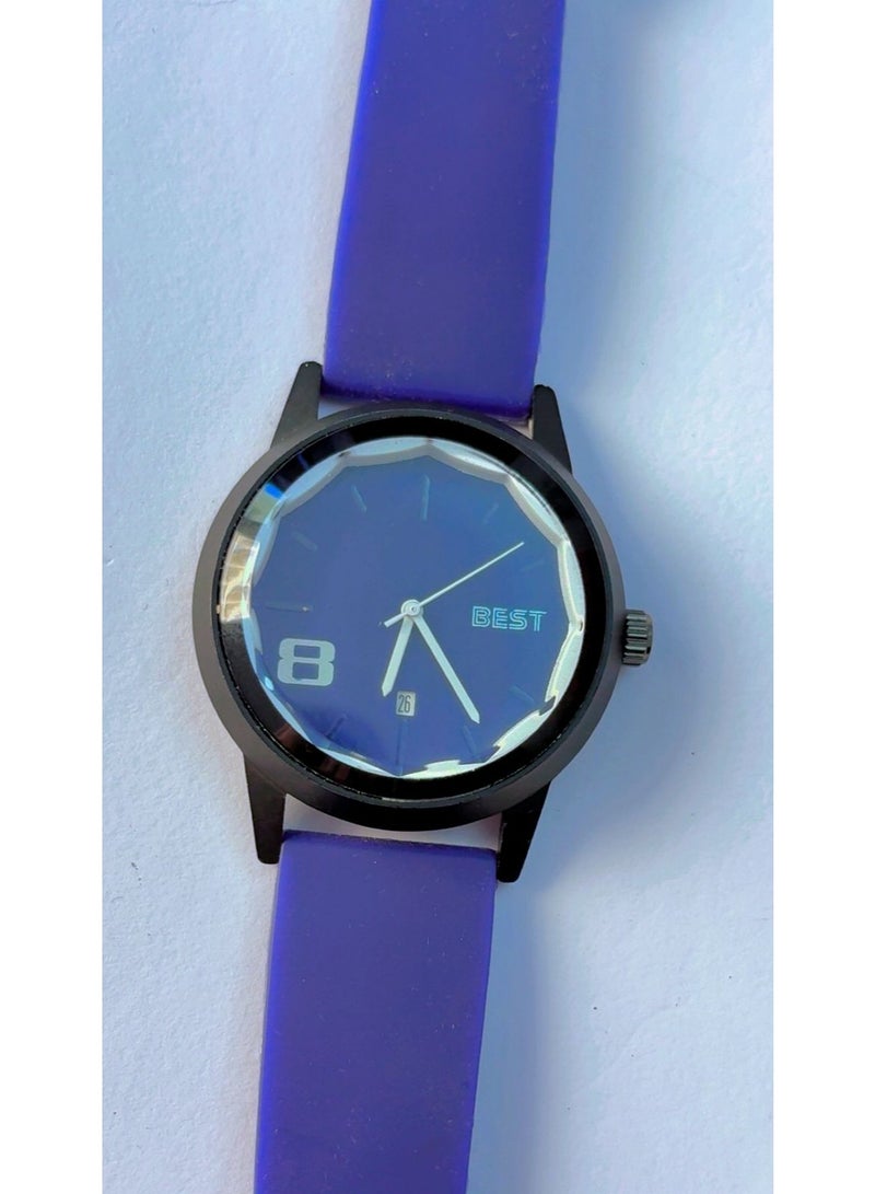 Best Brand New Trendy Blue Silicone Strap Watch - Luxury Faceted Glass Design with Stainless Steel Back and Analog Display - Image 2