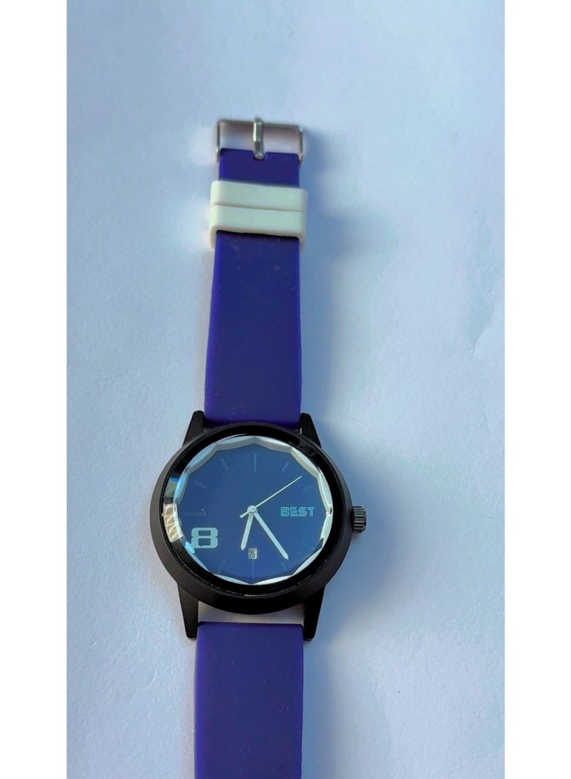 Best Brand New Trendy Blue Silicone Strap Watch - Luxury Faceted Glass Design with Stainless Steel Back and Analog Display - Image 4