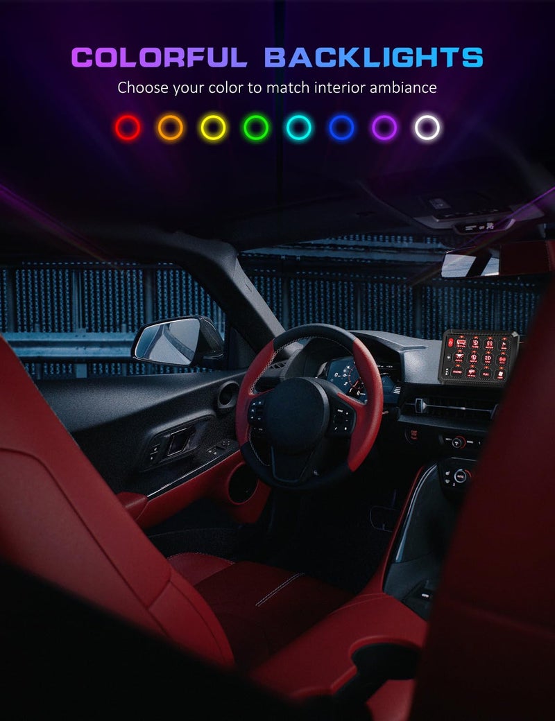 Chelhead Switch Panel for Truck 12 Gang RGB Led with Multifunction 100A Inline Protection Auxiliary Switch Panel Compatible with Jeep JK JL JT Boat Marine UTV RZR Can AM X3 ATV RV - Image 2