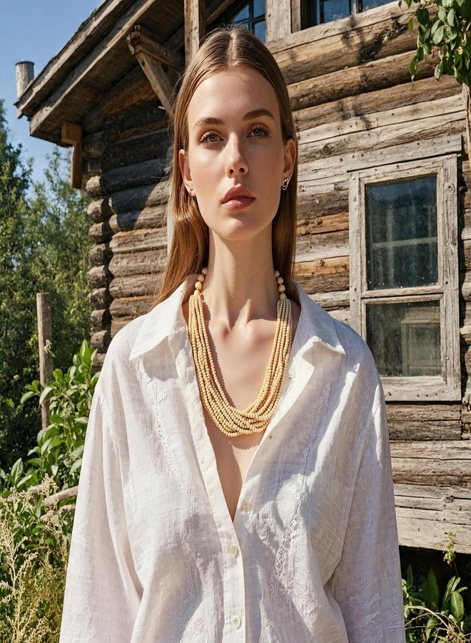 Coiris Beaded Necklaces for Women Layered Boho Colorful Wooden Necklace Statement Chunky Retro Hawaiian Beach Jewelry - Image 2