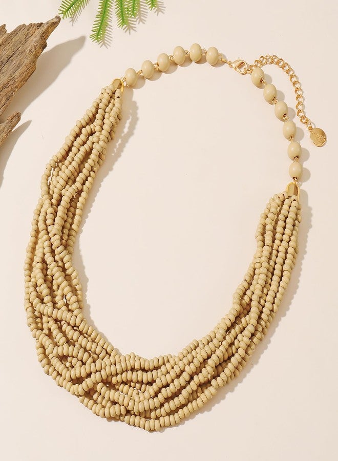 Coiris Beaded Necklaces for Women Layered Boho Colorful Wooden Necklace Statement Chunky Retro Hawaiian Beach Jewelry - Image 4