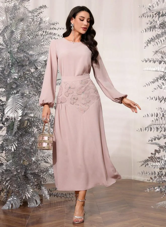 Take Two Take Two Solid Round Neck Top and Sequined Skirt  Co-Ords