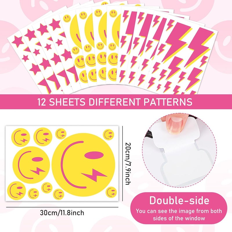 Whaline 156Pcs Preppy Wall Stickers Lightning Bolt Smile Star Wall Decals Pink Room Mural Thunder Stickers Aesthetic Vinyl Wall Decals for Party Home Nursery Decor 79 x 118 Inch 12 Sheets - Image 2