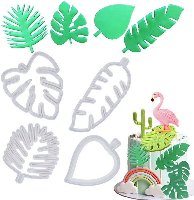 TROPICAL LEAF COOKIE CUTTER HAWAIIAN PALM LEAVES FONDANT CUTTERS SET FOR GUM PASTE SUGARCRAFT CANDY LUAU CAKE DECORATING 4PCS