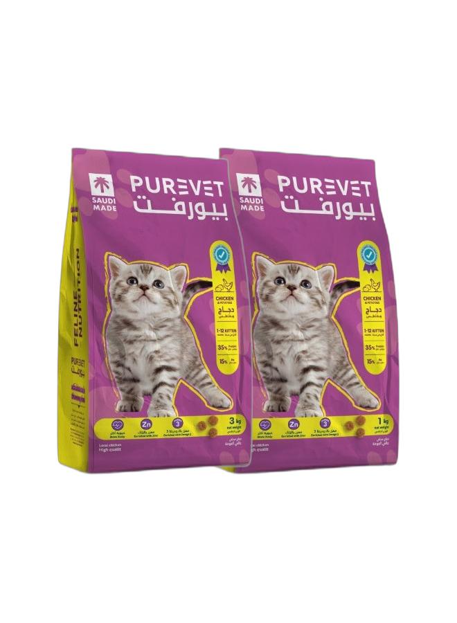 بيورفت باقة طعام جاف للقطط الصغيرة من Purevet – غني ببروتين الدجاج والبطاطا (1 كجم و3 كجم) - Image 1