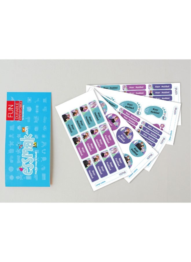 Essmak Disney Personalized Waterproof Name Labels for Kids – Set of 74 Custom Stickers for School Supplies, Lunch Boxes, Clothes and Toys  - Image 2