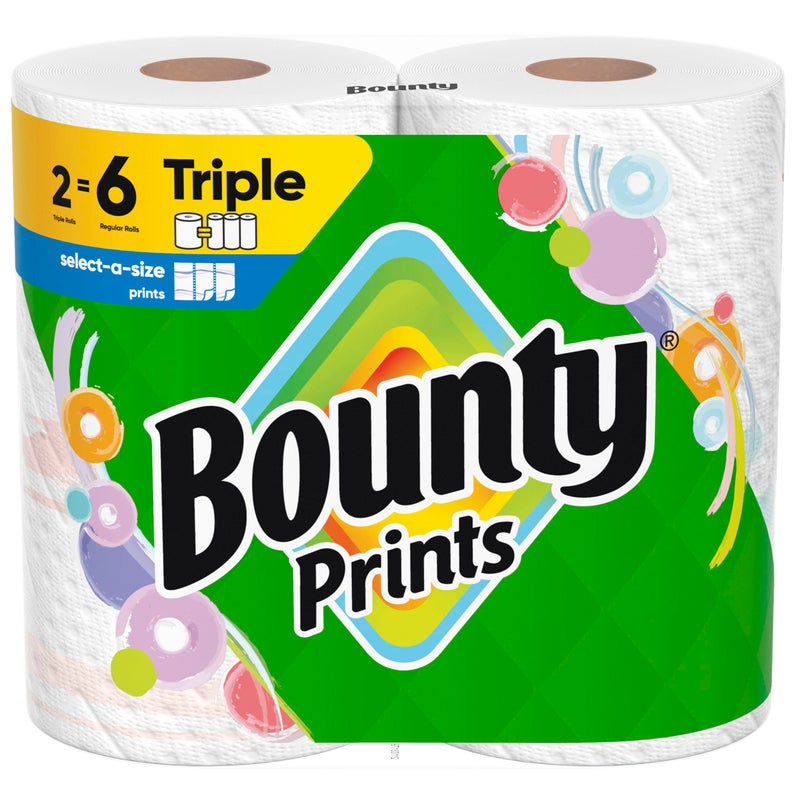 Bounty Select-A-Size Paper Towels, Prints, 2 Triple Rolls = 6 Regular Rolls - Image 1