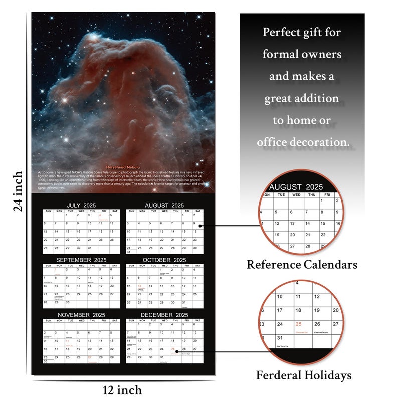 Vindora 2026 Wall Calendar - Hubble Telescope Wall Calendar 2026, January 2026 - December 2026, 12" x 24" (Open), Hanging Hook, Blocks and Holidays - Stunning Hubble Discoveries - Image 4