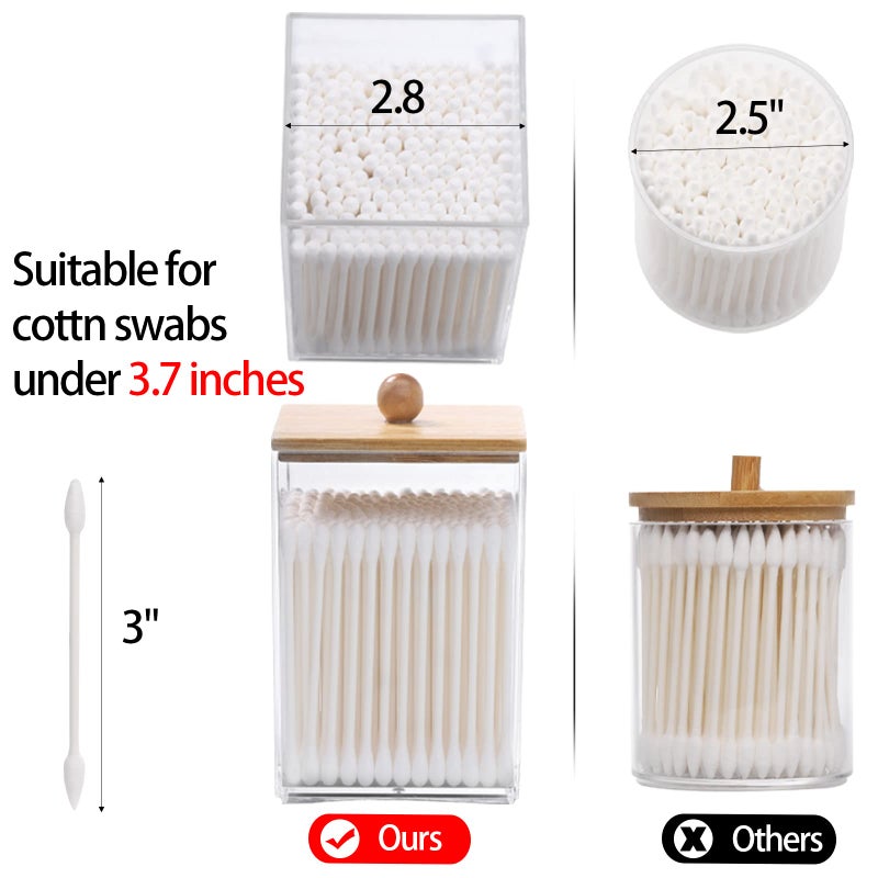 Tbestmax 12 OZ Cotton Swab/Ball/Pad Holder, Qtip Apothecary Jar, Clear Bathroom Containers Dispenser for Storage 4 Pack Wood Lids - Image 4