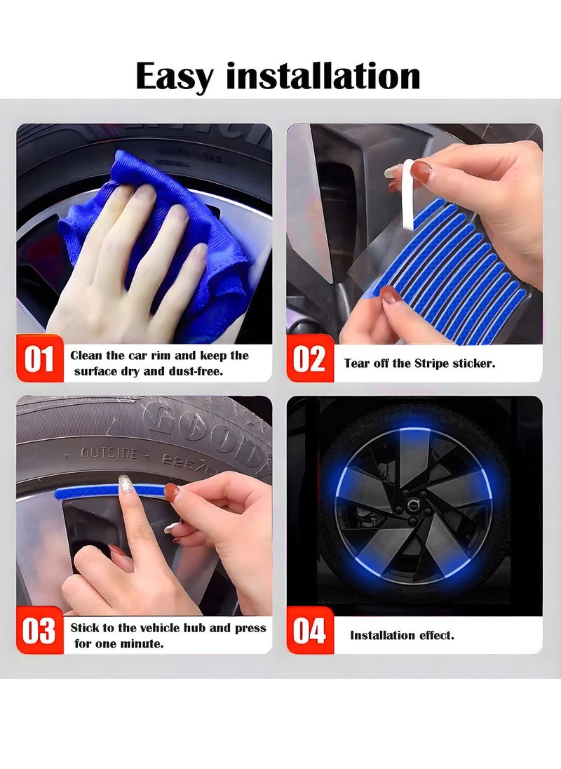 Generic 20PCS Reflective Car Wheel Decorative Stripe Stickers, Night Safety Warning Car Stickers, Anti-Scratch Reflective Stickers Car Motorcycle Wheel Safety Decorative Car Decals Universal (Blue )  - Image 3