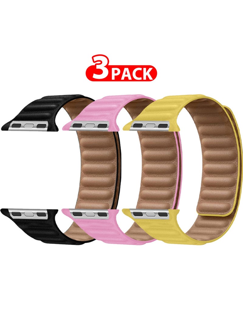 CATANES 3 Packs Replacement Band for Apple Watch Band 38mm 40mm 41mm (42mm Series 10) – Leather Link Strap Magnetic Loop Adjustable Bracelet - Image 2