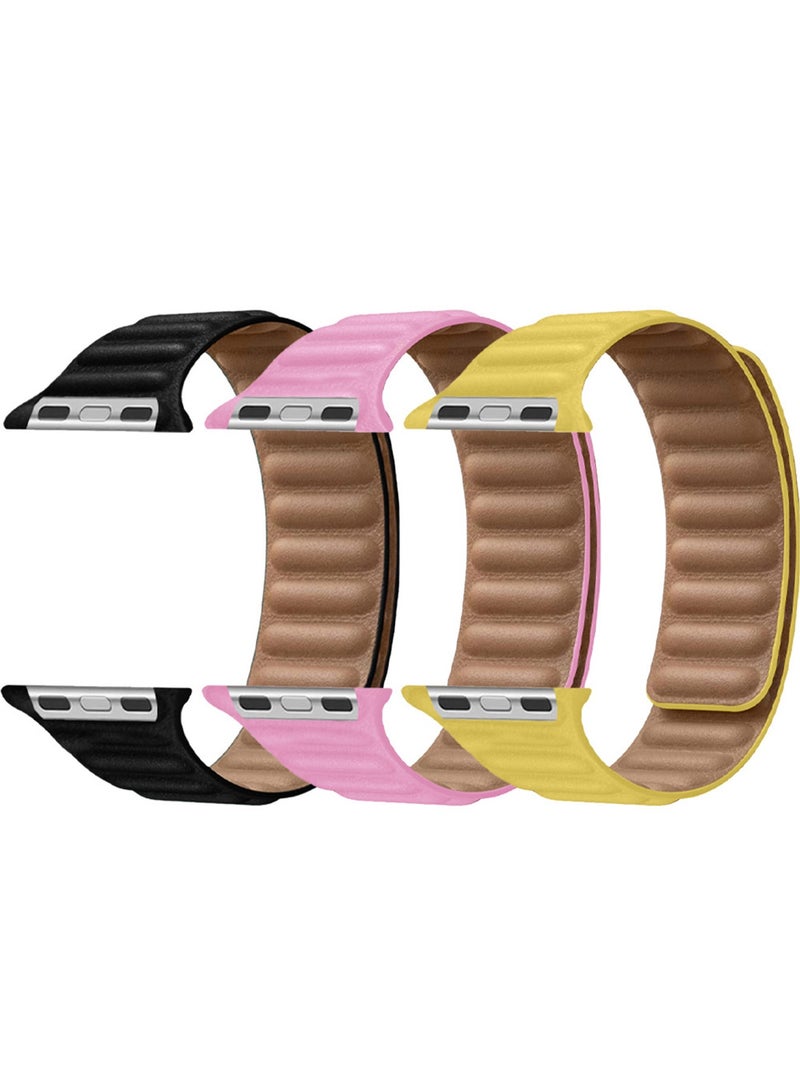 CATANES 3 Packs Replacement Band for Apple Watch Band 38mm 40mm 41mm (42mm Series 10) – Leather Link Strap Magnetic Loop Adjustable Bracelet - Image 1