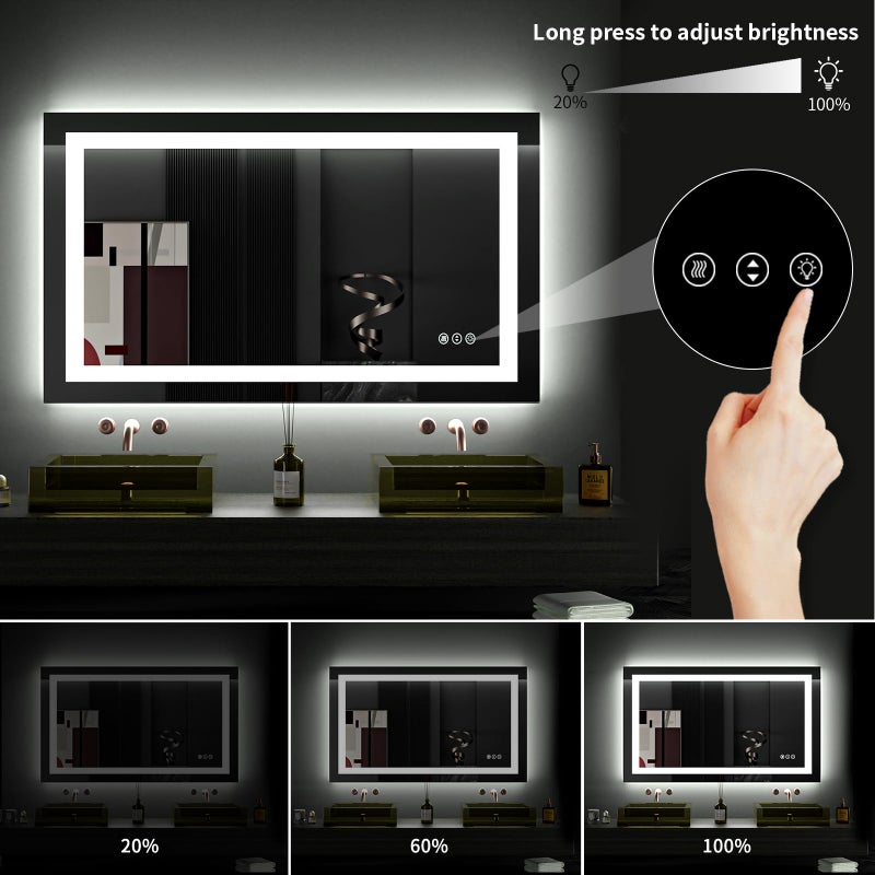 LOAAO 40X24 LED Bathroom Mirror with Lights, Anti-Fog, Dimmable, Backlit + Front Lit, Lighted Bathroom Vanity Mirror for Wall, Memory Function, Tempered Glass (Safe to Use) - Image 4