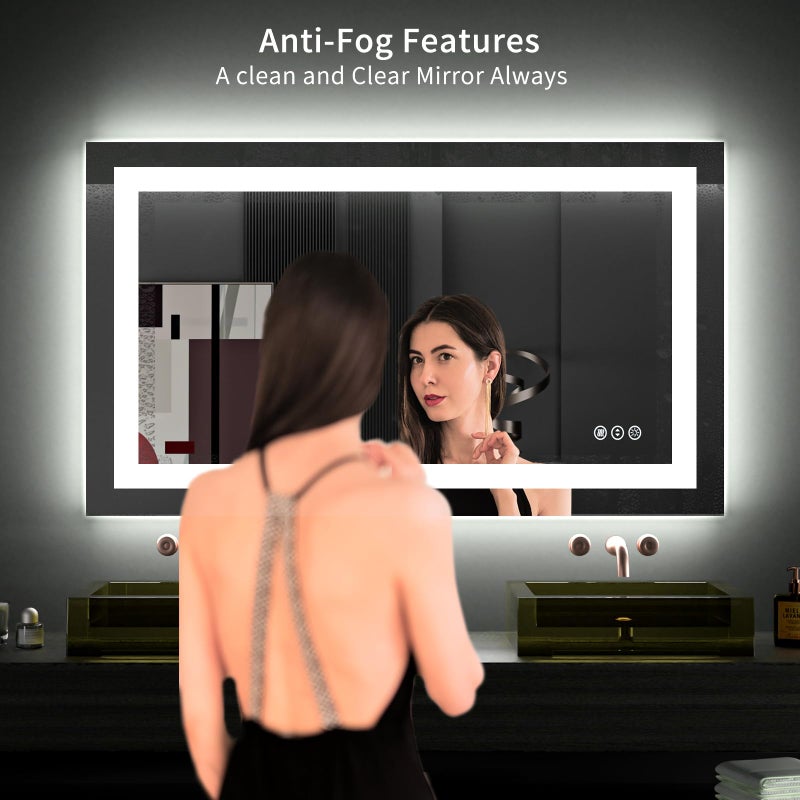 LOAAO 40X24 LED Bathroom Mirror with Lights, Anti-Fog, Dimmable, Backlit + Front Lit, Lighted Bathroom Vanity Mirror for Wall, Memory Function, Tempered Glass (Safe to Use) - Image 3