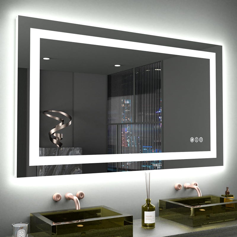 LOAAO 40X24 LED Bathroom Mirror with Lights, Anti-Fog, Dimmable, Backlit + Front Lit, Lighted Bathroom Vanity Mirror for Wall, Memory Function, Tempered Glass (Safe to Use) - Image 1