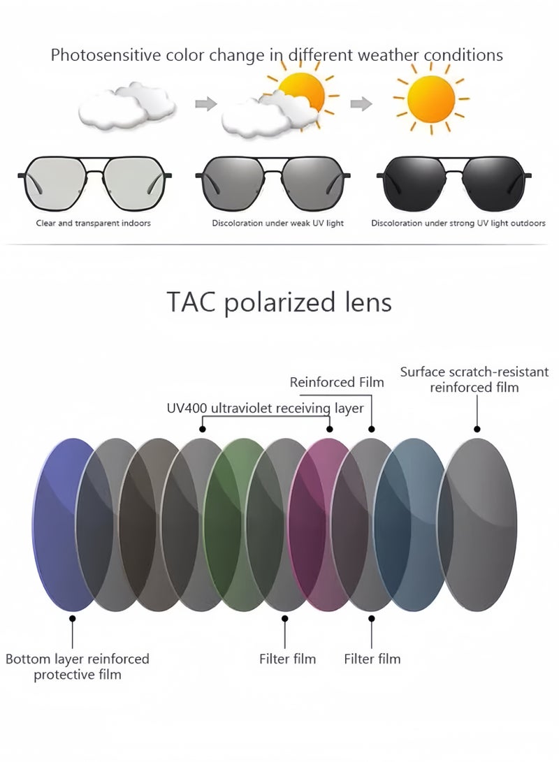 Lee Yon Men's Polarized Square Sunglasses, UV400 Protection Sun Glasses with Aluminum Magnesium Alloy Frame, Color Changing Glasses for Men Driving, Fishing, Golfing, Traveling, Gradient Grey Lens - Image 3