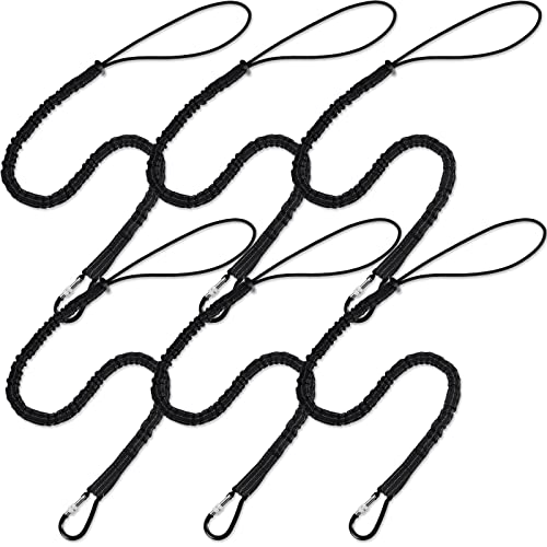 LEIFIDE 6 Pcs Tool Lanyard Standard Length Safety Tool Leash 17.6lb 8kg Tough Adjustable Fall Protection Tether with Aluminum Screw Lock Buckle, Shock Cord Stopper and Retractable Loop End, Black - Image 1