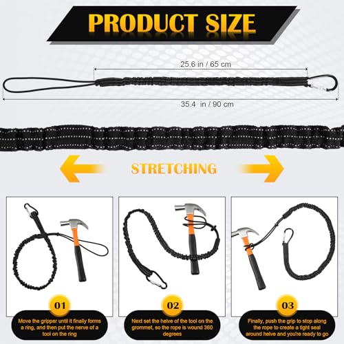 LEIFIDE 6 Pcs Tool Lanyard Standard Length Safety Tool Leash 17.6lb 8kg Tough Adjustable Fall Protection Tether with Aluminum Screw Lock Buckle, Shock Cord Stopper and Retractable Loop End, Black - Image 2