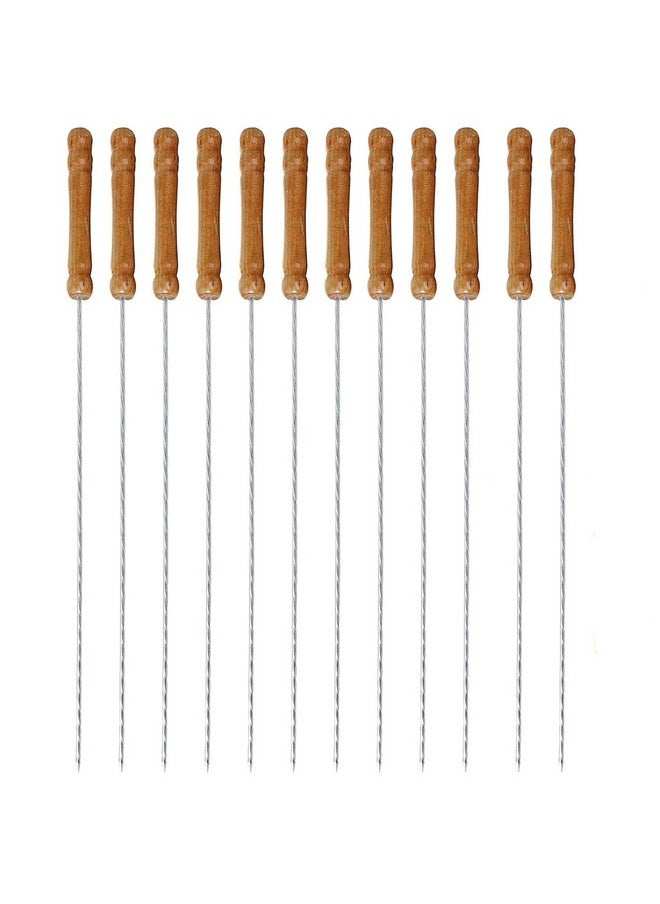 ORILEY Oriley 12 Inch Stainless Steel Barbeque Skewers Set Rounded/Square BBQ Sticks with Wooden Handle Reusable Metal Kabab Grill Tool for Outdoor Tandoor Kebab Grilling (Pack of 12)  - Image 1