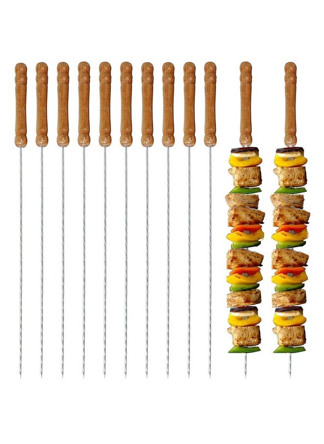 ORILEY Oriley 12 Inch Stainless Steel Barbeque Skewers Set Rounded/Square BBQ Sticks with Wooden Handle Reusable Metal Kabab Grill Tool for Outdoor Tandoor Kebab Grilling (Pack of 12)  - Image 4