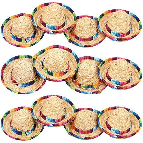 LoveBB 12 Pack Mini Sombrero Hats 59 Inch Small Straw Sombreros Cinco de Mayo hats for Kid Pet Doll Themed Party Decoration Brown - Image 1