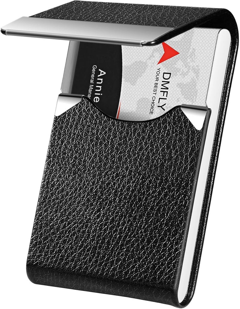 DMFLY Business Card Holder with Ultra Slim Design, Business Card Case with Premium PU Leather, Suit Pocket Metal Card Holder for Women/Men, Magnetic Closure Quick Access Cards, Small and Easy to Carry - Image 1