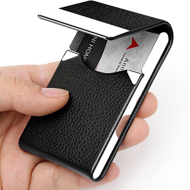 DMFLY Business Card Holder with Ultra Slim Design, Business Card Case with Premium PU Leather, Suit Pocket Metal Card Holder for Women/Men, Magnetic Closure Quick Access Cards, Small and Easy to Carry - Image 5