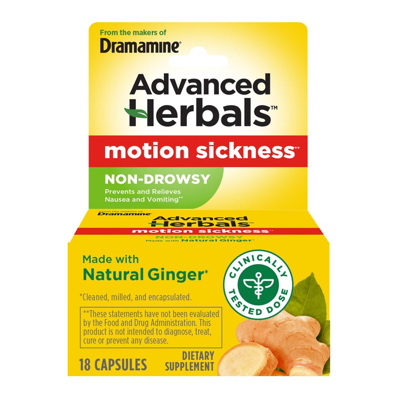 From the Makers of Dramamine Advanced Herbals NonDrowsy Motion Sickness Relief Made with Natural Ginger 18 Count