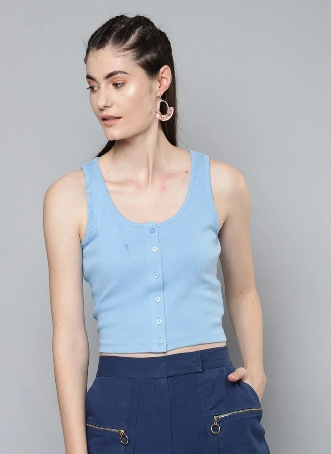 SASSAFRAS Fitted Blue Crop Top for Women