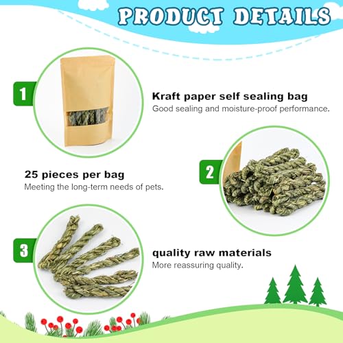 matafat 25pcs Rabbit Timothy Hay Toy for Bunny Small Animal Treats Natural Grass Stick Chew Toys Snacks Molar Teeth Grinding for Guinea Pigs Chinchillas Hamsters - Image 4