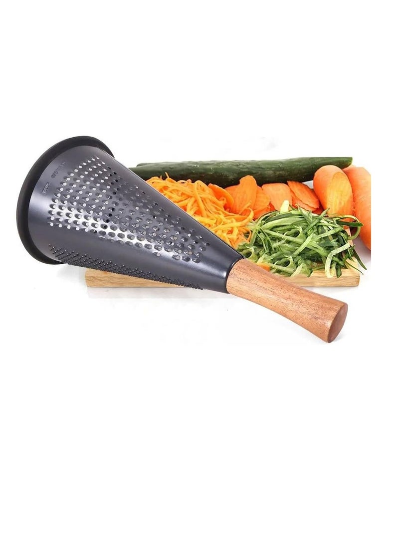 Tri-Face Cone Shaped Stainless Steel Vegetable Grater with Beech Wood Handle and Silicone Base - Multi-Purpose for Grating Vegetables, Nutmeg, Cheese Sh - Image 2