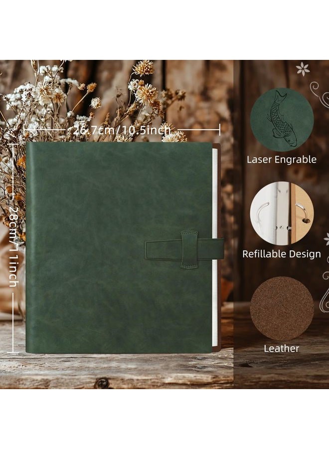 Artmag Photo Album 8x10 100 Photos, Thick Leather Cover Picture Album with 20 PCS Kraft Writing Paper Holds 100 Horizontal Photos for Family Wedding Anniversary (Dark Green) - Image 2