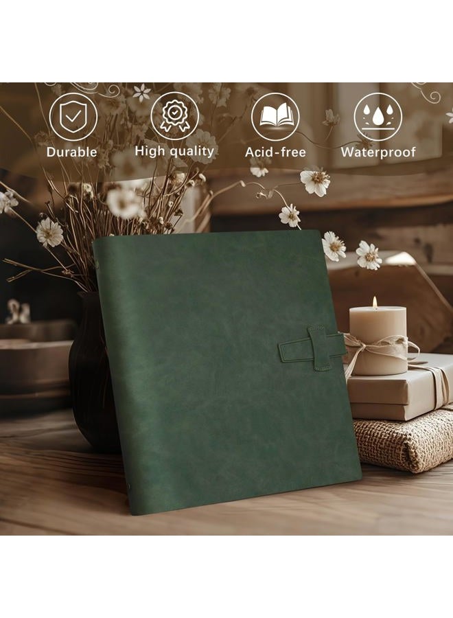 Artmag Photo Album 8x10 100 Photos, Thick Leather Cover Picture Album with 20 PCS Kraft Writing Paper Holds 100 Horizontal Photos for Family Wedding Anniversary (Dark Green) - Image 4