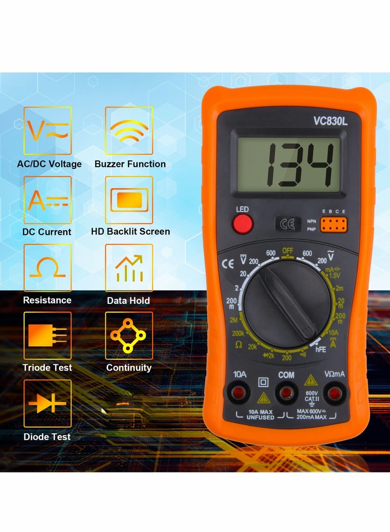 Excefore Digital Multimeter, Multimeter with AC DC Voltmeter & Ohm Volt Amp Tester, Multifunction Battery Tester, Pocket Meter with Backlight Tests Wire, Voltage Tester Measure Voltage Current Resistance - Image 4