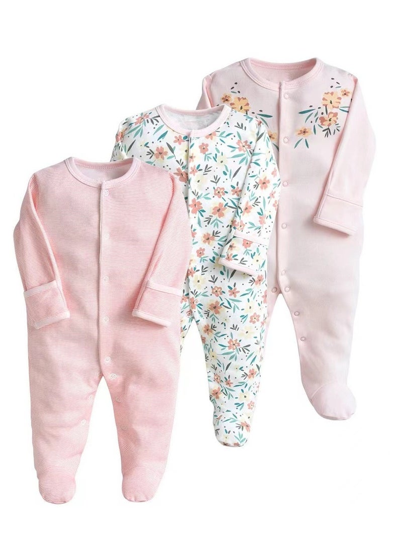 RedMapleTEK Infant and Toddler Pure Cotton One-Piece Long-Sleeved Crawling Suit 3-Piece Set  - Image 1