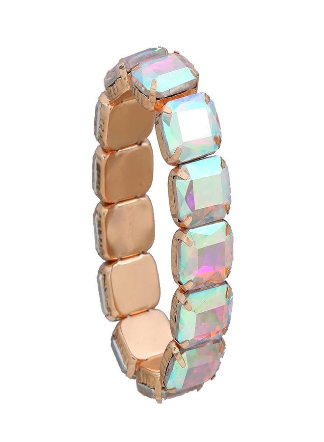 YERTTER Punk Colorful Square Crystal Stretchable Bracelet Hip Hop Bracelet Full Diamonds Hand Stretchable Elastic Bracelet Bangle for Teens Women (AB Color) - Image 1
