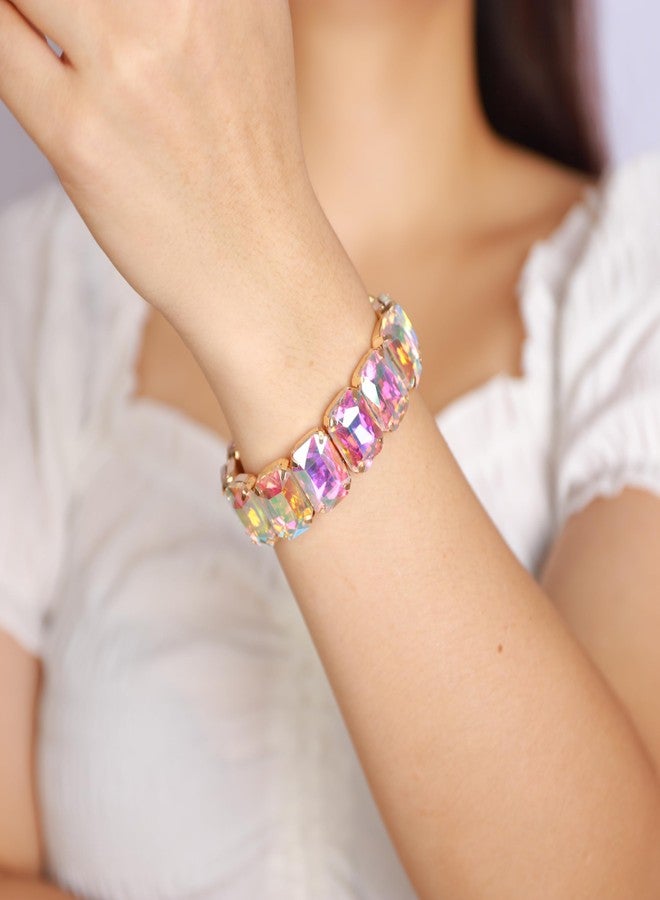 YERTTER Punk Colorful Square Crystal Stretchable Bracelet Hip Hop Bracelet Full Diamonds Hand Stretchable Elastic Bracelet Bangle for Teens Women (AB Color) - Image 2