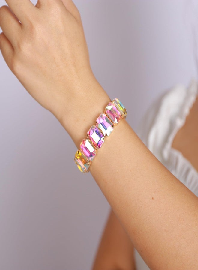 YERTTER Punk Colorful Square Crystal Stretchable Bracelet Hip Hop Bracelet Full Diamonds Hand Stretchable Elastic Bracelet Bangle for Teens Women (AB Color) - Image 5