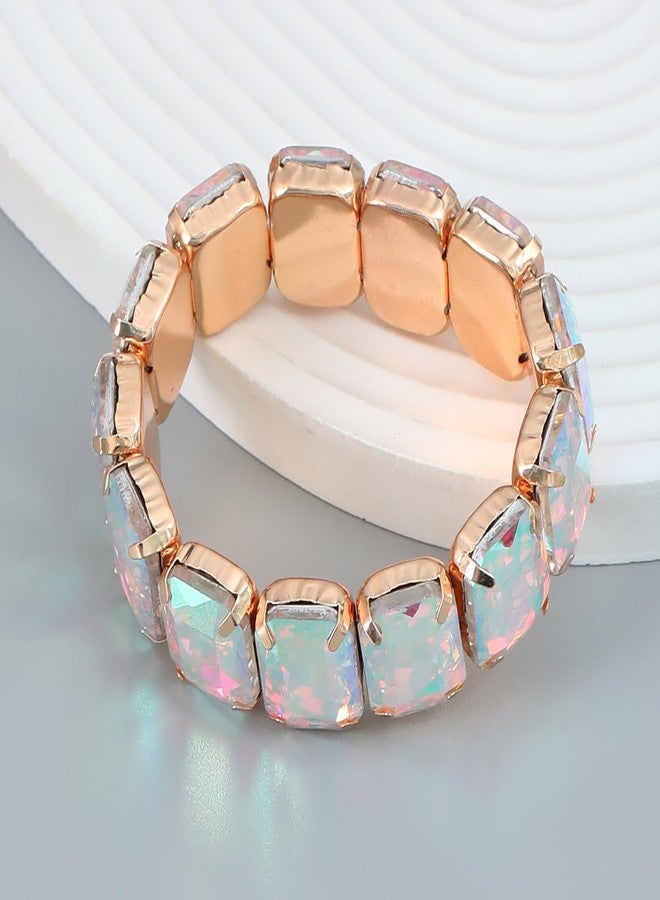 YERTTER Punk Colorful Square Crystal Stretchable Bracelet Hip Hop Bracelet Full Diamonds Hand Stretchable Elastic Bracelet Bangle for Teens Women (AB Color) - Image 3