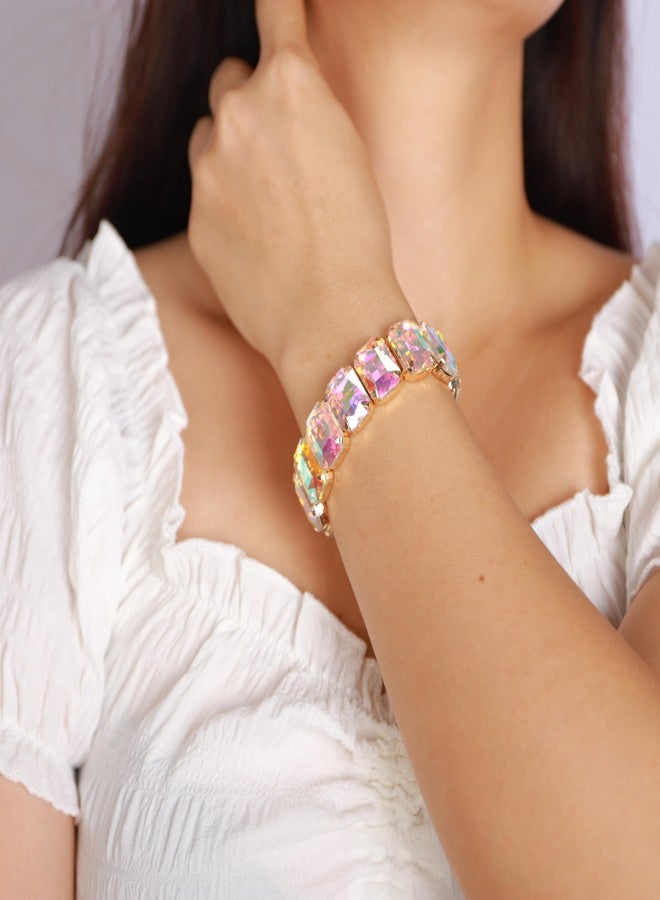 YERTTER Punk Colorful Square Crystal Stretchable Bracelet Hip Hop Bracelet Full Diamonds Hand Stretchable Elastic Bracelet Bangle for Teens Women (AB Color) - Image 4