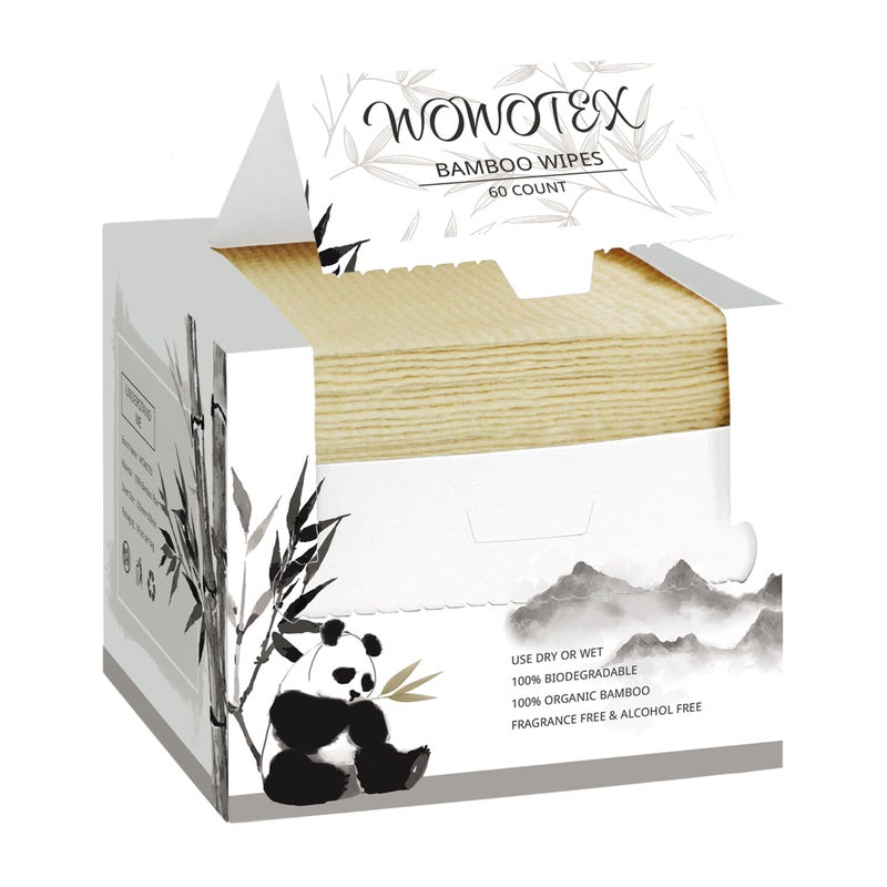 WOWOTEX Bamboo Rayon Disposable Face Towel Biodegradable Large Dry Face Wipes 60 Count1 Box Extra Thick Soft Clean Facial Towels for Sensitive Skin Makeup Removing Facial Cleansing Nursing Travel
