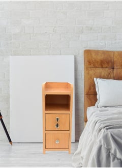 AFT Slim Minimalist Design Tall Nightstand /bedside Table / Mid Century Modern Design bedside table / Nightstand with 2 Drawers and Sturdy MDF Frame, Perfect for Modern Bedroom and living room Space, Ideal for small spaces, it combines functionality with style, offering storage without taking up much room. (Golden Beige) Arfan  - Image 3
